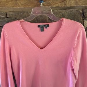 Lauren Ralph Lauren Size Large V-Neck Sweater Top; Perfect Pink Color;Great Cond